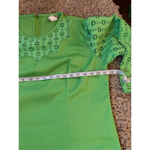 Lime Green Vintage‎ 1970s Long Dress with lace sleeves maxi size xl - Picture 4 of 5
